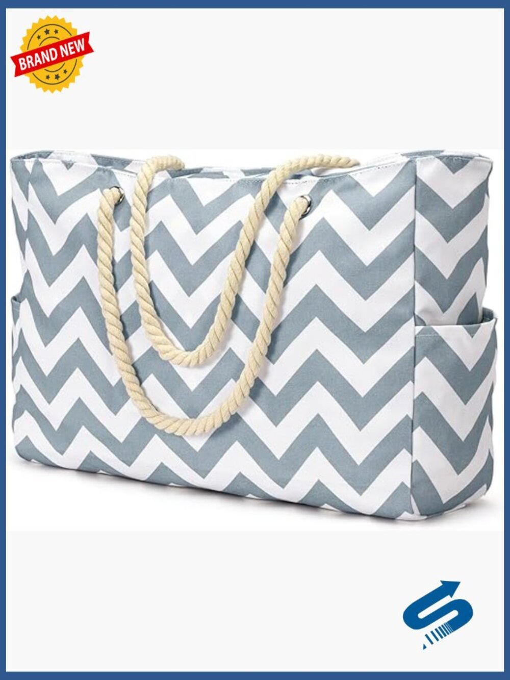 Large Waterproof Beach Tote Bag with Zipper, Travel & Swim Pool Bag